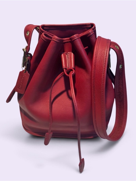 Coach Handbags - Coach Vintage Red Leather Drawstring Crossbody Bucket Bag 9952